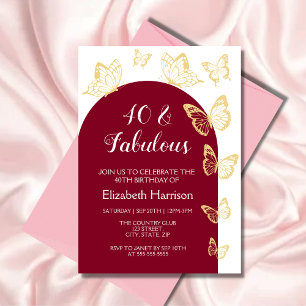 Chic Burgundy Gold Butterfliegen Fabulous Birthday Einladung