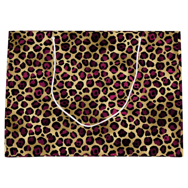 Chic Burgundy Gold Cheetah  Große Geschenktüte (Vorderseite)