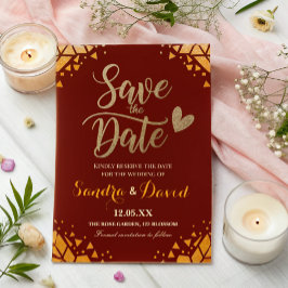 Chic Burgundy Gold Glitzer Moderne, trendige Hochz Save The Date
