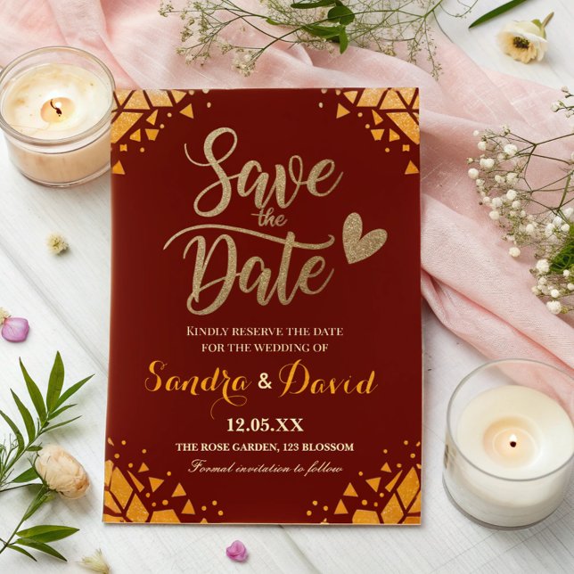 Chic Burgundy Gold Glitzer Moderne, trendige Hochz Save The Date (Von Creator hochgeladen)