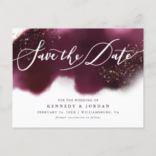 Chic Burgundy Gold Glitzer Wedding Save the Date Ankündigungspostkarte