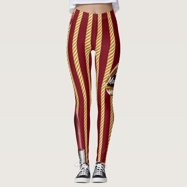 Chic burgundy Gold Lines Lips Girly 2022 Leggings (Vorderseite)