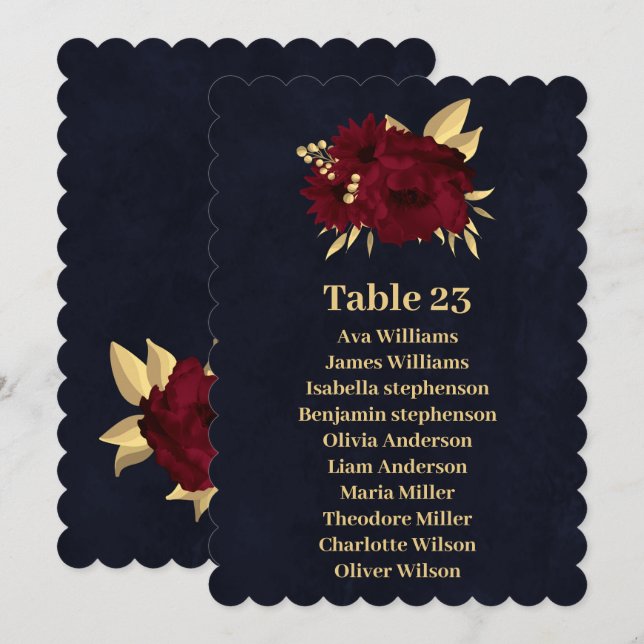 Chic burgundy & gold marineblau Kartenkarte Einladung (Vorne/Hinten)