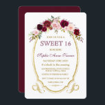 Chic Burgundy Marsala Floral Fall SWEET 16 Einladung<br><div class="desc">Einzigartiges, romantisches, elegantes Design für ein besonderes Ereignis! Dieses Design verfügt über ein Vintages Imitat vergoldeten Glitzer Rahmen, zwei goldene Ecke geblüht Ornamente (in einer Herzform), zwei vergoldete blüh-Trennlinien und prächtige Aquarellfarben-Blume auf dem Rahmen. Verwenden Sie das Tool Anpassen, um Ihre Informationen hinzuzufügen. Für mehr, besuchen Sie bitte meine Burgund...</div>
