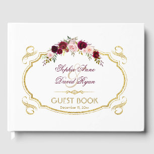 Chic Burgundy Marsala Floral Hochzeit im Herbst Gästebuch