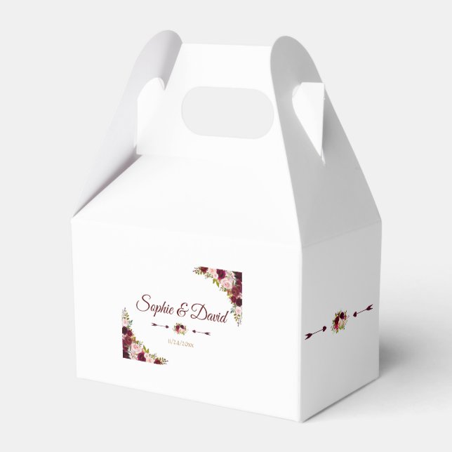 Chic Burgundy Marsala Floral Hochzeit im Herbst Geschenkschachtel (Vorderseite)