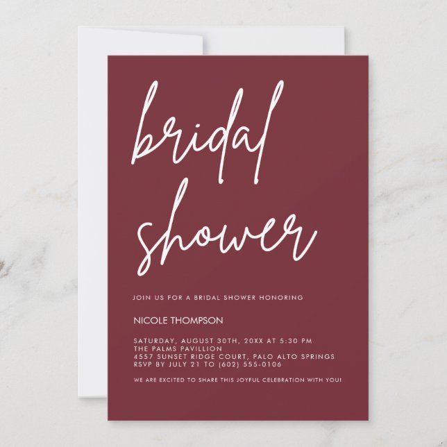 Chic Burgundy Modern Bridal Shower Invitation  (Devant)