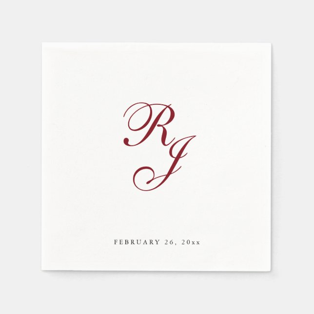 Chic Burgundy Monogram Wedding Napkins Serviette (Vorderseite)