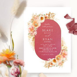 Chic Burgundy, Peach Blush and Cream Oval Wedding Einladung