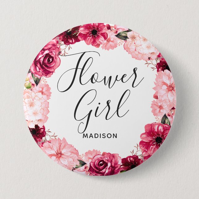 Chic Burgundy & Pink Blumengarten Button (Vorderseite)