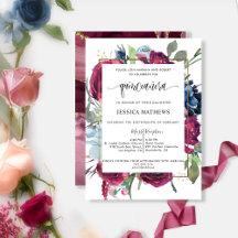 Chic Burgundy Red, Berry Blue Floral Quinceañera