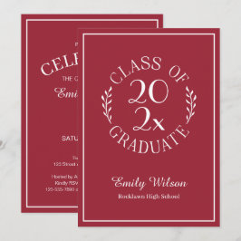 Chic Burgundy Red Class of 2025 Graduation Party Einladung