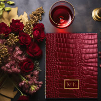 Chic Burgundy Red Faux Crocodile Business