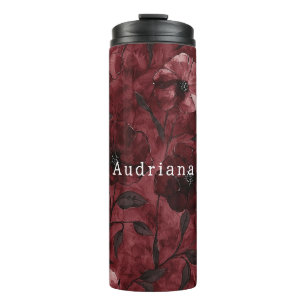 Chic Burgundy Red Floral Brautparty Thermosbecher