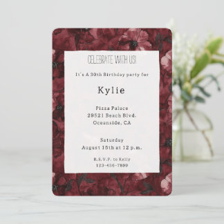 Chic Burgundy Red Floral Geburtstag Einladung