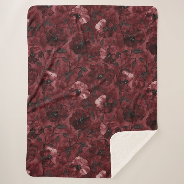 Chic Burgundy Red Floral Sherpadecke (Vorderseite)