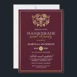 Chic Burgundy Red & Gold Masquerade Sweet 16 Party Einladung<br><div class="desc">Chic Burgundy Red & Gold Masquerade Sweet 16 Party Einladungen. Mit einer goldenen Folienmaske aus Imitaten oben vor bordeauxrotem Hintergrund. Perfekt für eine moderne und dennoch schicke,  süße 16 Geburtstagsparty!</div>