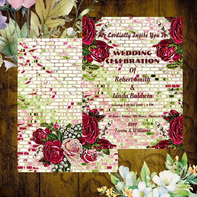 Chic Burgundy Red Rustic Rose Personalisiert Einladung (Chic Burgundy Red Rustic Rose Personalized Invitation)