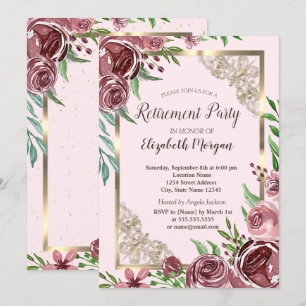 Chic Burgundy Rose Gold-Frame-Rückgabe Einladung