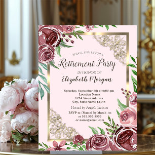Chic Burgundy Rose Gold-Frame-Rückgabe Einladung