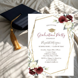Chic Burgundy Rose, Grad Cap, Abschluss Einladung