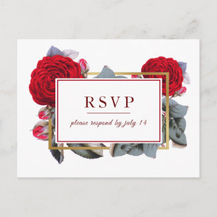 Chic Burgundy Rote Rose Blossom Nature Wedding RSV Einladungspostkarte