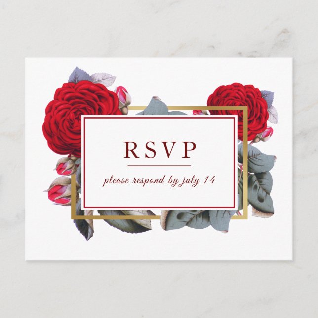 Chic Burgundy Rote Rose Blossom Nature Wedding RSV Einladungspostkarte (Vorderseite)