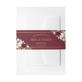 Chic Burgundy Rust Orange Blumengrün Hochzeit Einladungsbanderole