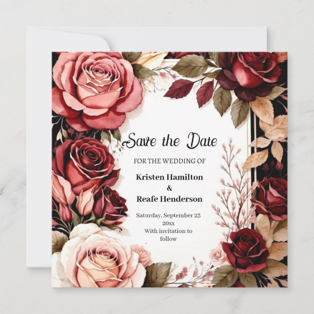 Chic Burgundy Typografie Save The Date (Vorderseite)