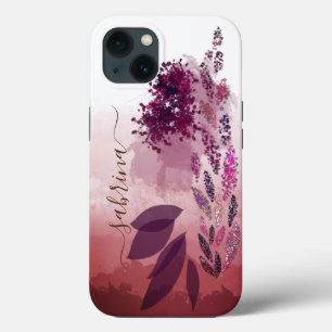 Chic Burgundy Watercolor Floral Monogram Case-Mate iPhone Hülle