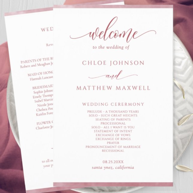 Chic Burgundy Watercolor Frame Wedding Program (Von Creator hochgeladen)