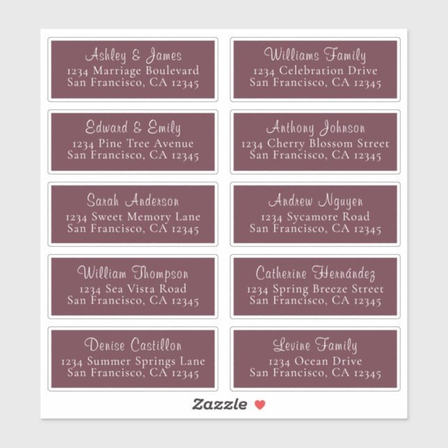 Chic Burgundy Wedding Guest Address Labels (Blatt)