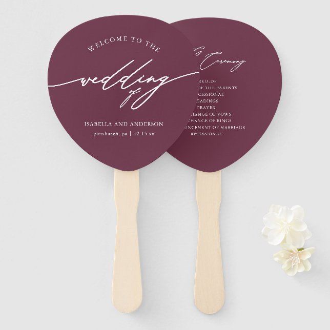 Chic Burgundy Wedding Program Fan Fächer (Vorne und Hinten)