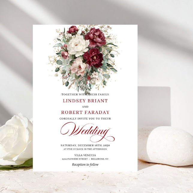 Chic Burgundy White Eucalyptus Wedding Invitation (Chic Burgundy White Eucalyptus Wedding Invitation)
