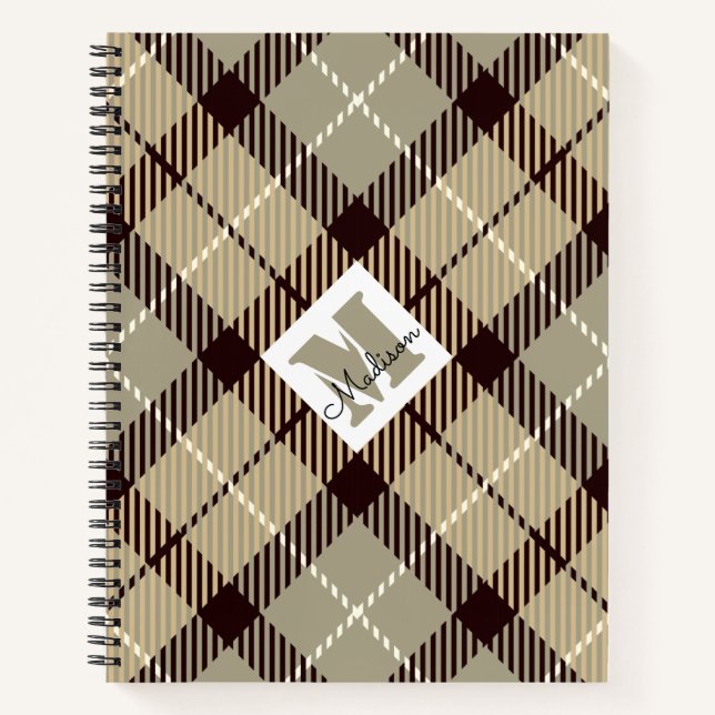 Chic Burlywood Gray Kariert Tartan Personalisierte Notizbuch (Vorderseite)