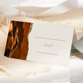 Chic Burnt Orange Gold Agate Ivory Wedding Table Platzkarte