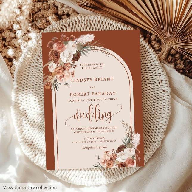 Chic Burnt Orange Pampas Grass Boho Wedding Einlad Einladung (Chic Burnt Orange Pampas Grass Boho Wedding Invitation)