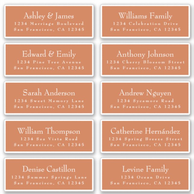 Chic Burnt Orange Wedding Guest Address Labels (Vorderseite)