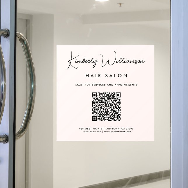 Chic Business Signature Schrift QR Code Rosa Fensteraufkleber (Chic Business Signature Script QR Code Pink Window Cling)