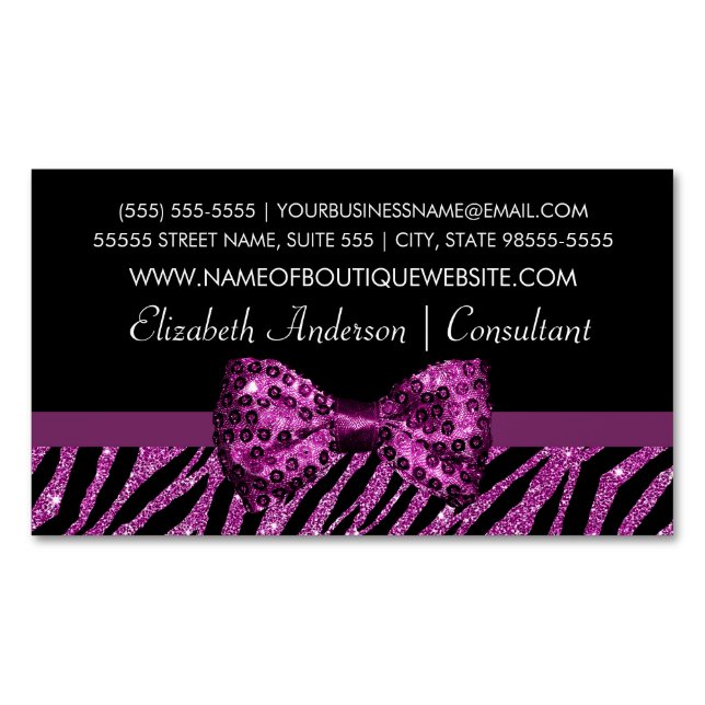 Chic-Butikelila Zebra-Druck IMITAT Glitz-Bogen Magnetische Visitenkarte (Vorderseite)