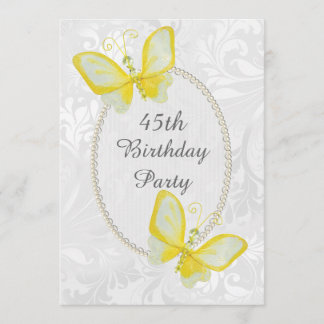 Chic Butterflies Damask 45. Geburtstag Doppelseiti Einladung