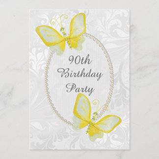 Chic Butterflies Damask 90. Geburtstag Doppelseiti Einladung