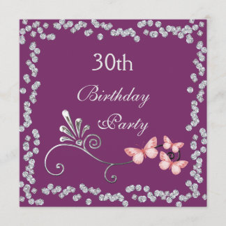 Chic Butterflies & Diamonds 30. Geburtstag Einladung