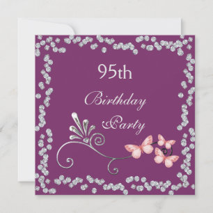 Chic Butterflies & Diamonds 95. Geburtstag Einladung