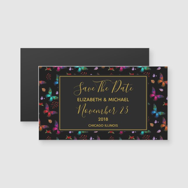 Chic Butterflies Wedding Save the Date Magnetkarte (Vorne/Hinten)