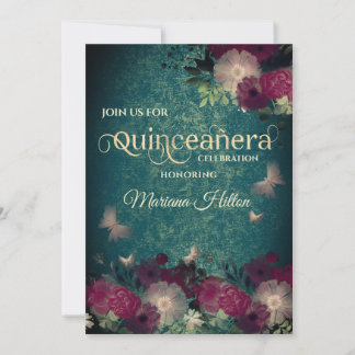 Chic Butterfly Blumengarten Quinceañera grün Einladung