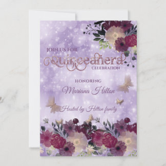 Chic Butterfly Blumengarten Quinceañera Lavendel Einladung