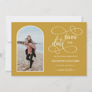 Chic Cadre Arqué Or Blanc Photo Save the Date