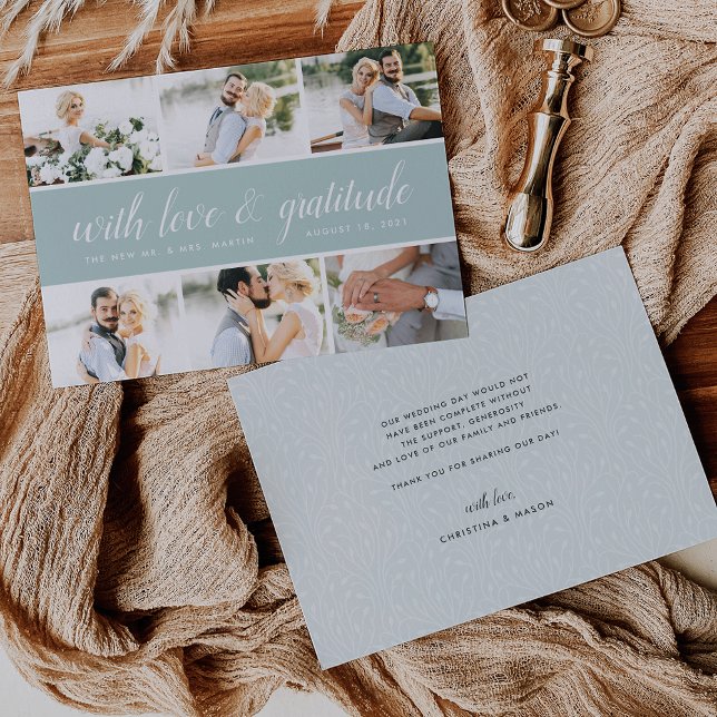 Chic Calligrafie | Foto Collage Wedding Vielen Dan Dankeskarte (Von Creator hochgeladen)