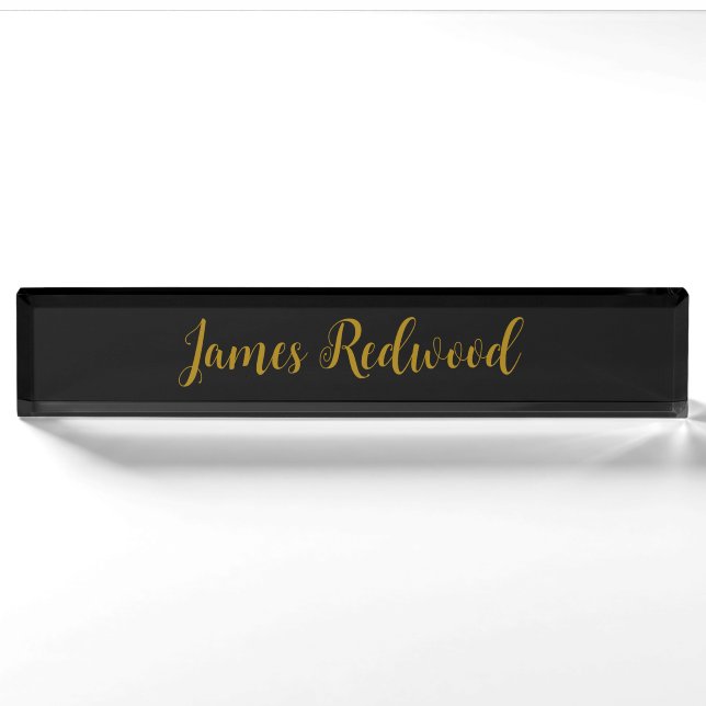 Chic Calligrafy Beruflich Gold Color Black Namensplakette (Vorderseite)